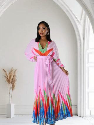 Tropical Grace Pleated Maxi Dress