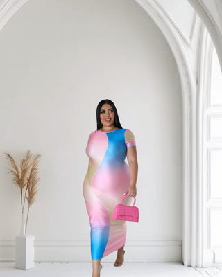 Cotton Candy Skies Color Block Bodycon Maxi Dress | Gradient Perfection – Tulley’s Boutique
