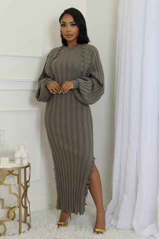 Elegant Sage Ribbed Two-Piece Dress Set