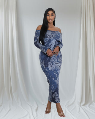 Blue Ember Off-Shoulder Sweater Dress