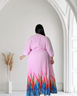 Tropical Breeze Maxi Dress with V-neckline and pleated maxi dress