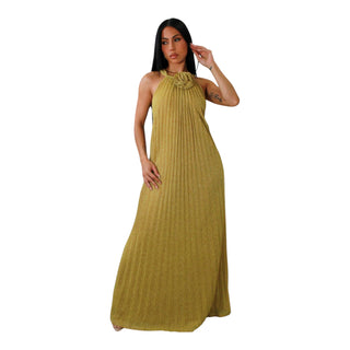 Golden Radiance Pleated Maxi Dress