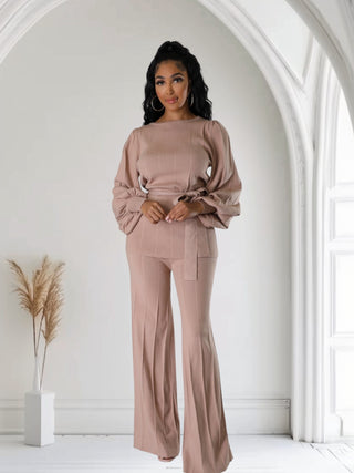 Blush Elegance Wide-Leg Pantsuit