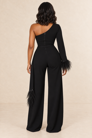 The One Shoulder Feather Trim Jumpsuit – alternate view 4