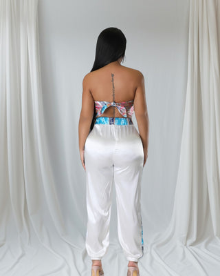 Luxe Escape Satin Two-Piece Set | Abstract Print & White