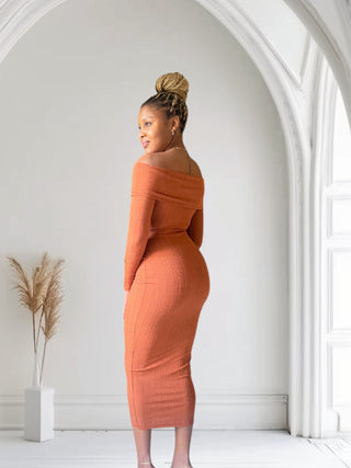 Ember Off - Shoulder Ribbed Midi Dress - Tulleys Boutique