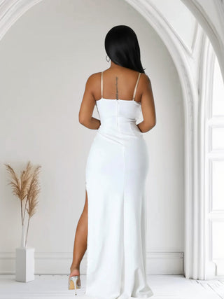 back view of glamorous white bodycon maxi dress
