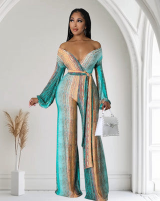 Tropical Sunset Ombré Pleated Jumpsuit