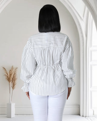 Denim Accent White Pinstripe Blouse