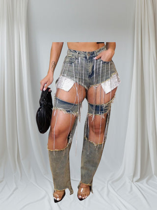 High Waisted Distressed Vintage Jeans