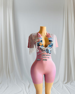 Pink Paradise Graphic Bodycon Romper | Elevate Your Streetwear Game