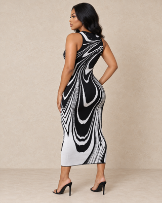 No Cap Black & White Abstract Bodycon Maxi Dress