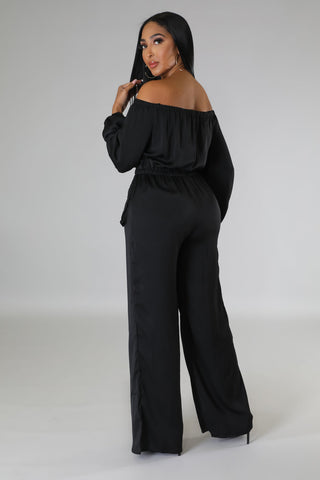 Midnight Elegance Off-Shoulder Cargo Jumpsuit