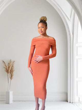 Ember Off - Shoulder Ribbed Midi Dress - Tulleys Boutique