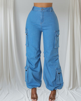 Sky Blue Cargo Wide-Leg Jeans | Y2K-Inspired Statement Denim