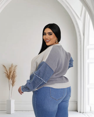 DENIM FUSION KNIT SWEATER | Plus Size Perfection