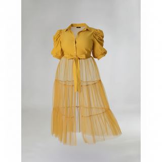 Bougie Tulle Cascade Button-Up Top