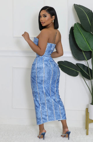The Denim Illusion Corset Skirt Set