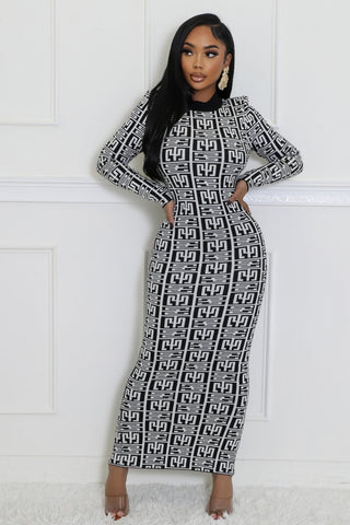 Cozy Matrix Vibes Sweater Dress - Black and White