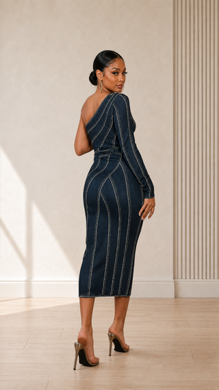 Sculpted Lines Petite One-Shoulder Bodycon Midi Dress