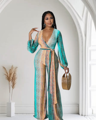 Tropical Sunset Ombré Pleated Jumpsuit