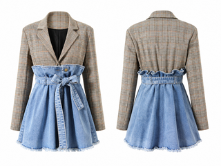 Plaid Blazer Denim Jacket