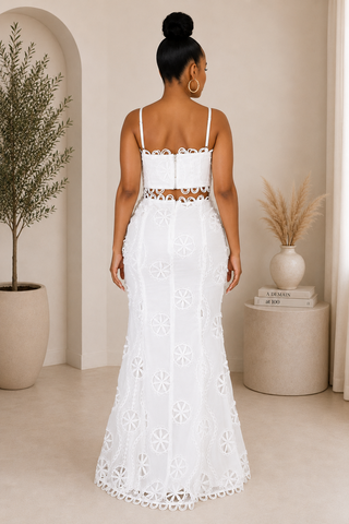White Lace Two-Piece Maxi Skirt Set