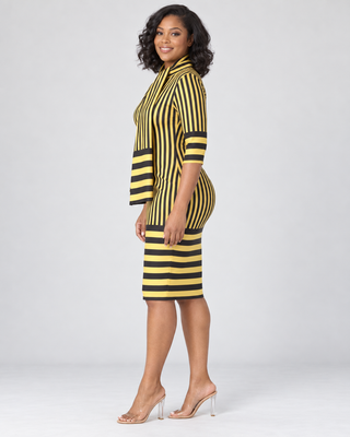 Yellow & Black Bold Stripes Power Dress