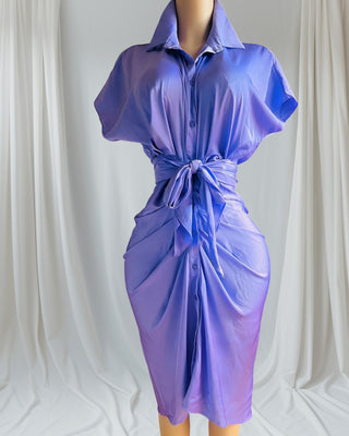 Amethyst Elegance – Purple Midi Dress with Tie