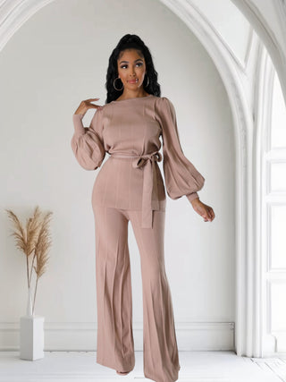 Blush Elegance Wide-Leg Pantsuit