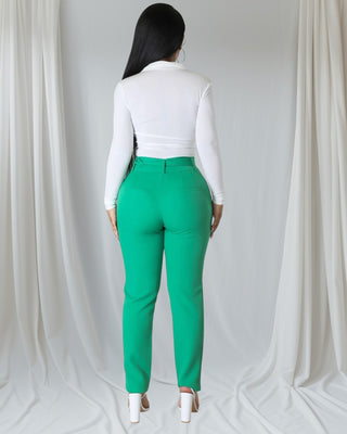 Emerald Elegance High-Waisted Trousers | Complete With Belt