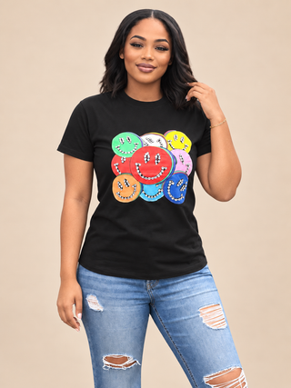 Positive Vibes Colorful Smiley Face Graphic Tee from Tulley's Boutique