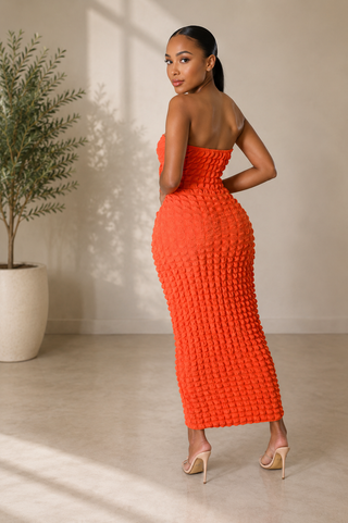 Coral Crush Halter Bubble Maxi Dress