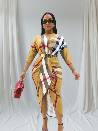 Kira Stretch Hi-Lo Dress with V Neck & Front Split
