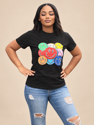 Positive Vibes Colorful Smiley Face Graphic Tee – alternate view 3