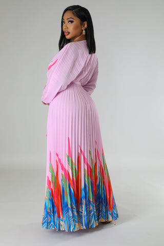 Tropical Grace Pleated Maxi Dress