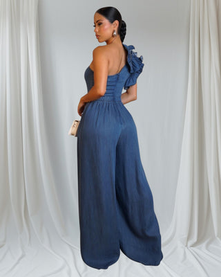 SOPHIA ONE-SHOULDER DENIM JUMPSUIT | ELEVATED CASUAL LUXURY