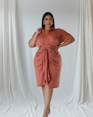Terracotta Dream Wrap Dress - Plus Size Elegance