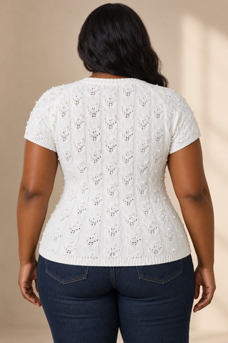 Women's Plus Size White Pearl Embellished Knit Top