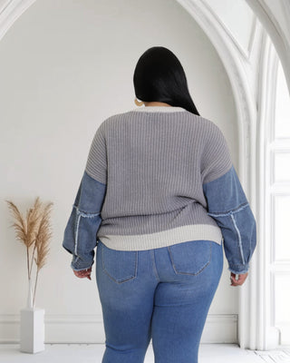 DENIM FUSION KNIT SWEATER | Plus Size Perfection