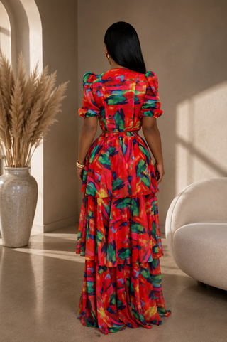 Tropical Sunset Ruffle Maxi Skirt Set
