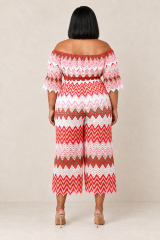Sunset Chevron Plus Size Off-Shoulder Palazzo Jumpsuit – alternate view 3
