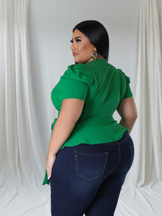 CURVE CONFIDENCE | Emerald Puff Sleeve Wrap Top