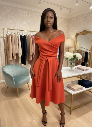 The Sunset Elegance Off-Shoulder Midi Dress