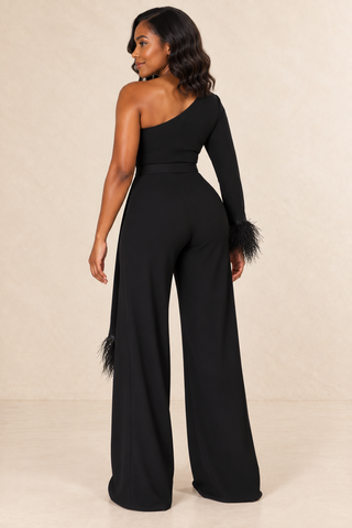 The One Shoulder Feather Trim Jumpsuit – alternate view 3