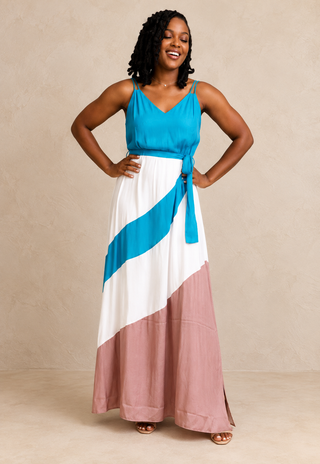 Color Block Maxi Dress in Aqua and Sand