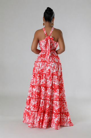 Scarlet Garden Tiered Halter Maxi Dress