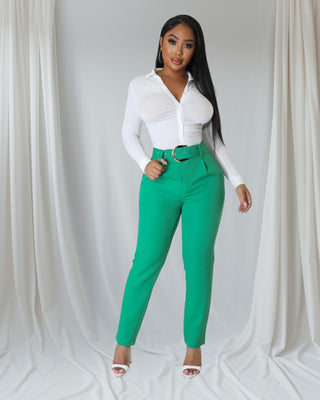 Emerald Elegance High-Waisted Trousers | Complete With Belt