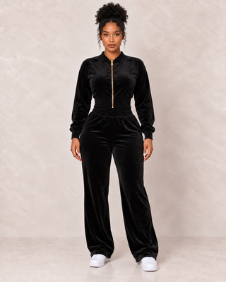 Black Velour Lounge Set – Soft Stretch Two Piece Pants Set from Tulley's Boutique