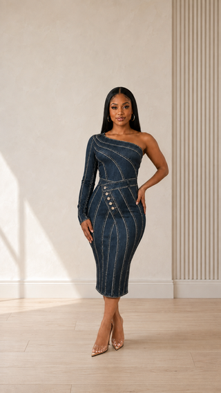 Sculpted Lines Petite One-Shoulder Bodycon Midi Dress